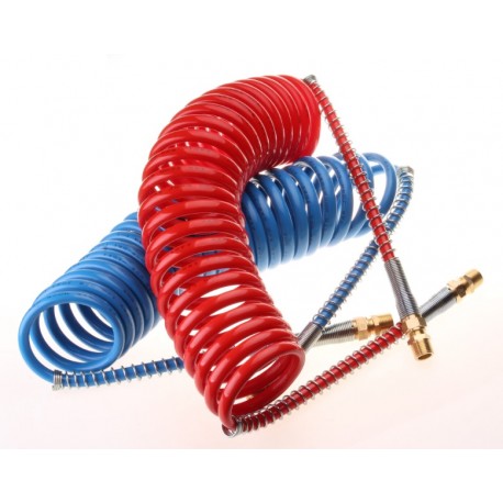 COIL AIR HOSE 15FT TWIN RED & BLUE FOR TRUCK